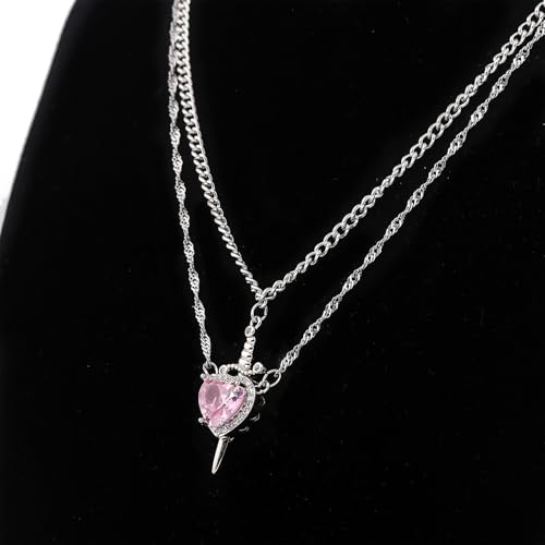 Collar de cadena ajustable contra alergias con dije de corazón y espadas 2