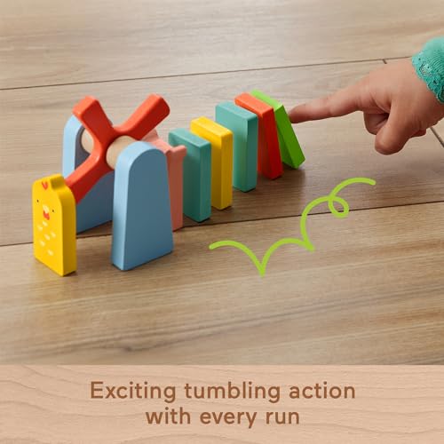fisher-price wood preschool game domino run playset 72-piece wooden building set for kids ages 3 years