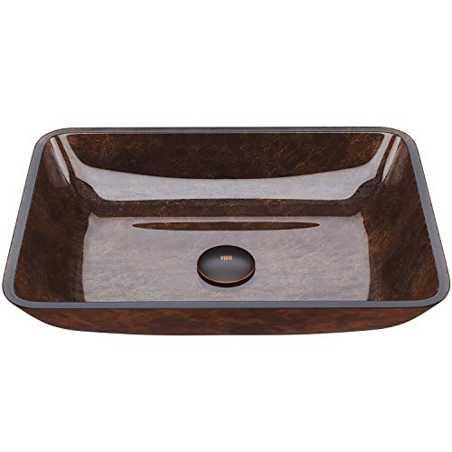 VIGO Donatello 18'L x 13'W x 4'H Over the Counter Glass Rectangular Vessel Bathroom Sink in Reddish...