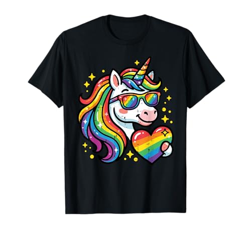 Rainbow Gay Unicorn Heart LGBTQ Pride Ally Girls Kids Women T-Shirt