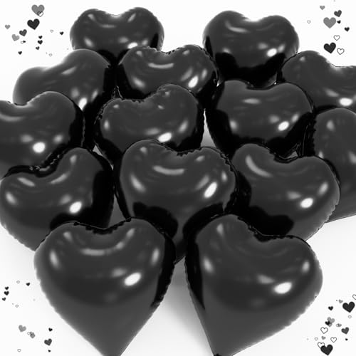 Image of 20pcs Black Heart Balloons, 18 Inch Foil Heart Shape Love Mylar Balloons for Birthday Wedding Valentine's Day Party Decorations (Black)