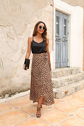 Chuanqi Women's Boho Floral Print Maxi Skirts High Waist Self Tie Summer Beach Wrap Long Skirts Coffee #TOP2
