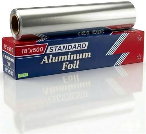 Urban Box Co.Standard Aluminum Foil Roll 18x500 (1 Pack) Commercial Grade Silver Foil Wrap Heat Resistant Tear -Resistant Extra Strong for Catering Baking Cooking & Food Service Use