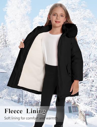 Happy Cherry Girls Winter Warm Thicken Jacket with Fleece Line Long Sleeve Coat Mid-Length Hooded Parka Jackets 3-11Y4