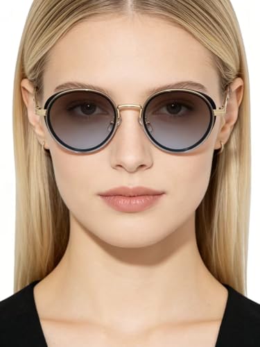 Image of Classic& Vintage Sunglasses for Women Metal Frame Round Shades Circular Sunnies(2A409)