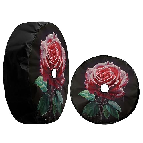 Image of Delerain Spare Tire Cover with Backup Camera Hole Red Rose Flower Wheel Covers Waterproof Dust-Proof UV Sun Universal Fit for RV Trailer RV SUV Truck (17 Inch for Diameter 31 inch-33 inch)