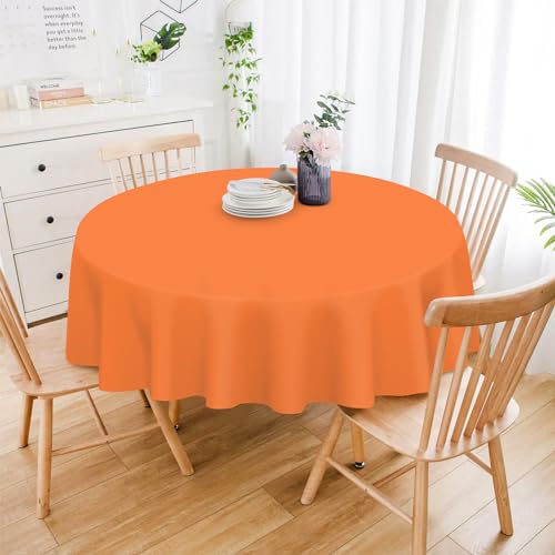 Image of Mulbozy 12 Pack Orange Round Tablecloth, 84 Inches Plastic Orange Table Cover, Premium Disposable Round Party Tablecloth for Restaurant Dinners, Wedding, Grad Party, Baby Shower, Outdoor Camping