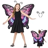 XYJKIDSES Inflatable Fairy Wings for Girls,Kids Butterfly Wings with Butterfly Antenna Headband,Angel Wings Fairy Costume Halloween Blow up Costumes with Headband LED Dress Up Party