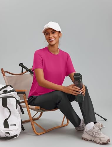 PINSPARK Damen Sportshirt Leichtes Atmungsaktiv Sport T-Shirt Fitness Sommer Funktions Locker Yoga Oberteile Rosarot M