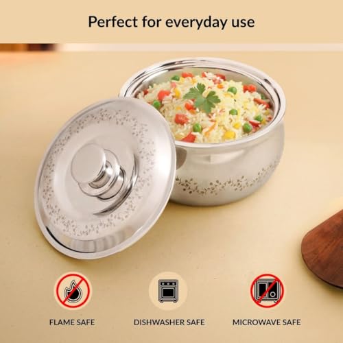 Image of Nestasia Stainless Steel Insulated Casserole with Lid (1500 ml) - 100% Food Safe Roti Server with Floral Pattern - Retains Heat & Freshness | Rust Resistant & BPA - Free Chapati Casserole