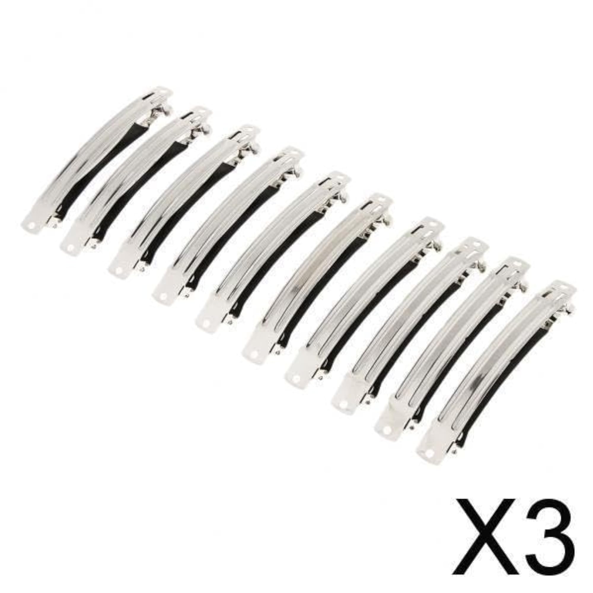 3x10 Piece DIY Hair Clips, Silver Blank Barrettes