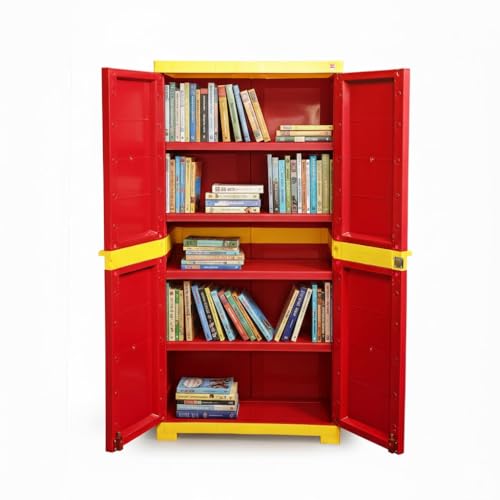 Image of Cello Novelty Big Bookshelf, Red & Yellow | 2 Dustproof Doors | Space Saving Cupboard | Plastic Book Shelf | Multipurpose Book Shelf for Home, Office | Book Organizer for Library