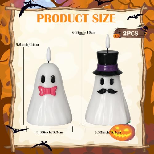 Image of Halloween Flameless Ghost Candles Spooky Ghost Decor, 2PCS | Halloween Decor Indoor, Halloween Decorations, Real Wax, Hand Painted, 6H Timer, Halloween Candles Battery Operated