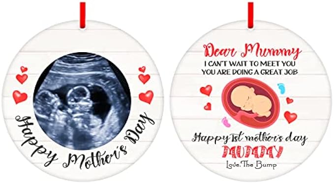 PETCEE First Mothers Day Ornaments Gifts for Mom Bump Ultrasound Picture Frame Ornament for Mom to be New Mom Expecting Mother Baby Sonogram Photo Frame Ornament Pregnant Gifts for Mom Women