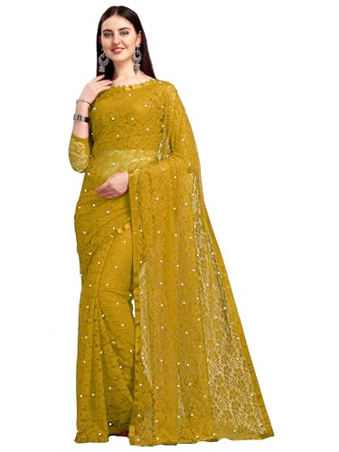 Image of LOROFY Women's Brasso Net Saree With Blouse