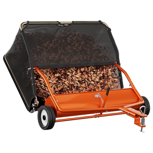 42' Lawn Sweeper Tow Behind, Grass Sweeper Tow Behind with 18.55 cu. ft Large Hopper, Heavy Duty Leaf & Grass Collector, Adjustable Brush Height Lever and Dumping Rope, Lawn and Yard Cleanup Tool