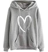 SweatyRocks Women's Casual Heart Print Long Sleeve Pullover Hoodie Sweatshirt Tops