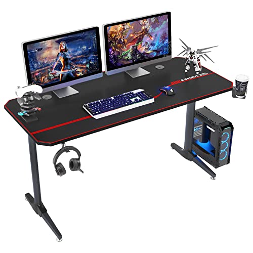 Sogesfurniture Bureau pour Ordinateur de Jeu 140 x 65cm - Table Gaming avec Grande Surface, Porte-gobelet, Crochet pour Casque, Tapis de Souris