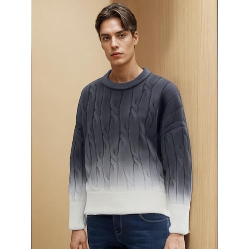 Men Gradient Color Sweater Loose Cable Knit Pullover Sweater Unisex Chunky Twist Jumper Tops4
