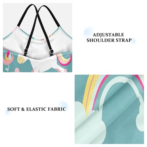 Cute Cartoon Unicorns Flowers Green Child Girl Swimsuit, Beach Swimwear, Girls Athletic Swimsuit 3-10T with Adjustable Shoulder Strap3