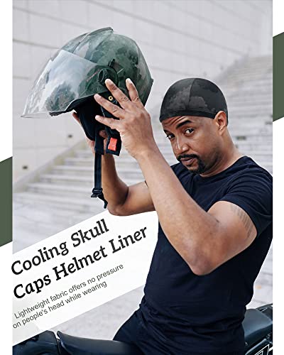 Image of 9 Pcs Cooling Skull Cap Camo Liner Sweat Wicking Lightweight Cycling Cap Running Hat for Men Women