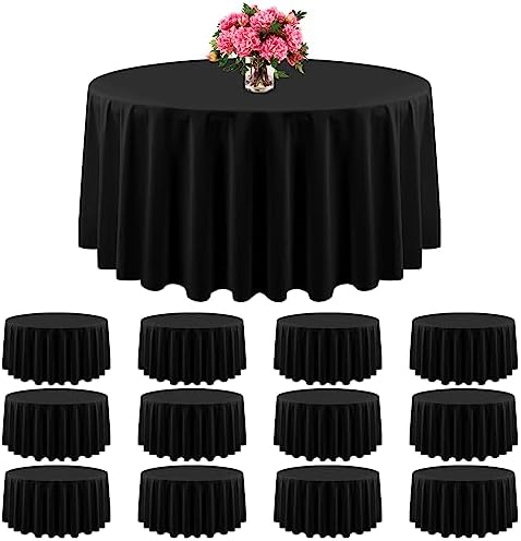 Lumaycens 12 Pack Tablecloth Black Round Tablecloth 108 Inch Round Tablecloth Black Tablecloth Black Tablecloths for Round Tables Polyester Table Covers Black Table Cloth Round Table