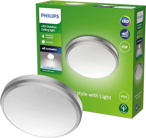 Philips my Garden LED Doris Deckenleuchte Doris, 6W, kaltweißes Licht 4.000K, IP54 Schutzklasse, Nickel