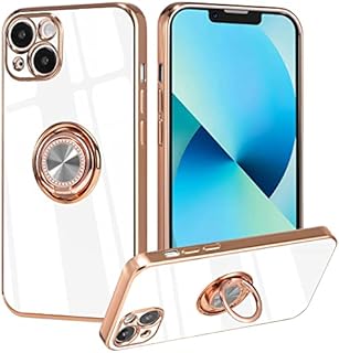 ZCDAYE Case for iPhone 13, iPhone 13 Phone Case with Magnetic Ring Holder Stand,Gold Edge Electroplated Soft TPU Shockproof Case Cover for iPhone 13- White