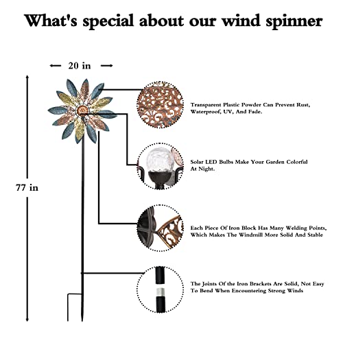 Solar Garden Wind Spinner,Large Metal Wind Sculpture,Outdoor Double Sided Wind Sculpture & Windmill 20 Inch Dia 70 Inch Height For Outdoor Yard Patio Lawn Garden Decoration #TOP1