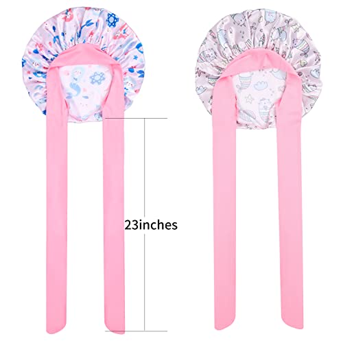 2 Pieces Kids Satin Bonnets Baby Bonnet Silk Hair Bonnet For Sleeping Cap Wide Elastic Band Bonnet With Head Wrap For Teens Toddler Child #TOP5