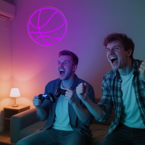Image of Basketball Neon Sign Sport Led Basketball Light for Wall Decor Dimmable Sign Birthday Kids Christmas Gift Fans Sport Room Bedroom Decor for Boys