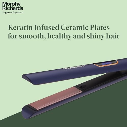 Image of Morphy Richards Keraflow Hs3511 Digital Hair Straightener|Iconic&Keratin Care For Frizzfree&Shiny Hair|5Heat-Setting|2-Yr Warranty By Brand|Free Travel Friendly Storage Pouch|Metallic Purple&Gold|Gift for Her