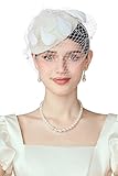BABEYOND Fascinator Hat Veil Feather Fascinators Hair Clip Tea Party Pillbox Derby Hat Fascinator Bridal Wedding Off-White