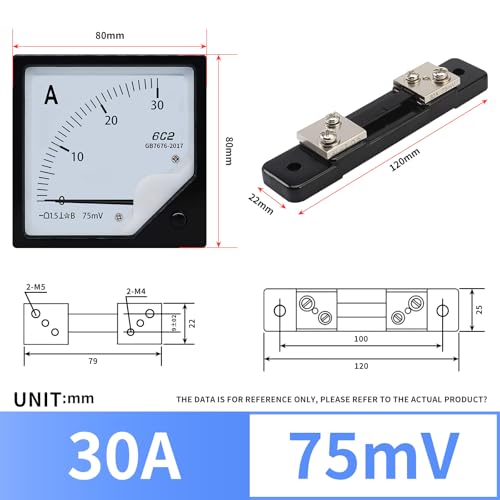 Ampèremètre 6C2 30A 75mV lecture précise instantanée à aiguille