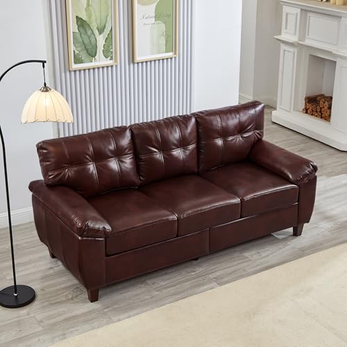 TCMILA 79" Modern Faux Leather 3-Seat Couch with Storage, Sleeper