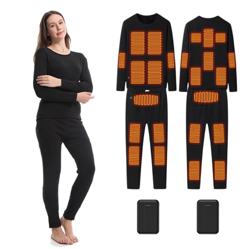 Men's Heated Thermal Underwear Set 22 Zones, USB Women Rechargeable Thermal Heated Base Layer Long Johns Set,2XL, Women Black