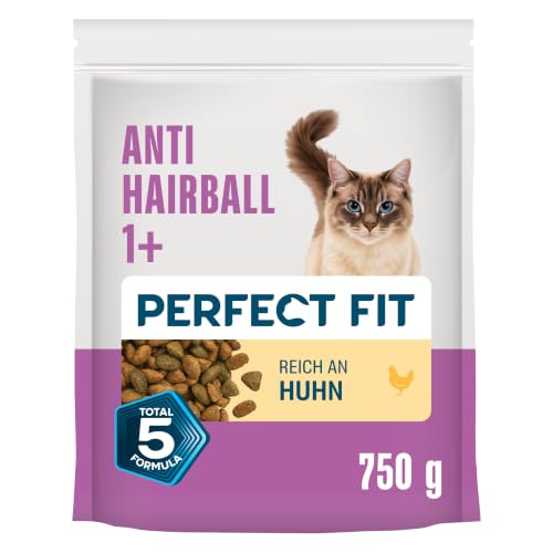 PERFECT FIT Hairball Adult 1+ Trockenfutter für Katzen 6 x 750 g Huhn (6er-Packung)
