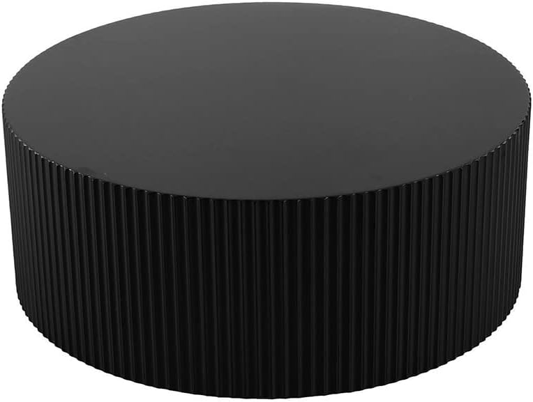 Black Round Drum Coffee Tables for Living Room Contemporary Circle Coffee Table, Modern Wood Accent Table for Office Apartment
