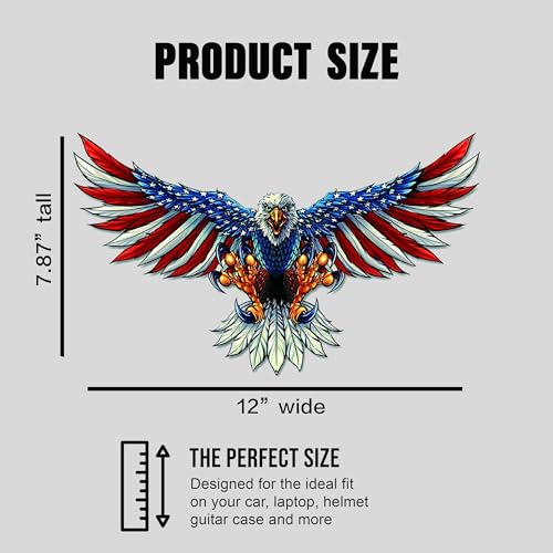 American Bald Eagle Flag Decal Sticker - 12 Inch - Vinyl Car Truck Bumper Patriotic Waterproof Decal Eagle for Car Truck Trailer SUV Van Outdoor Window Wall Laptop Tablet Cup Glass Any Smooth Surface
