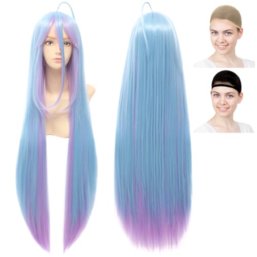 Perruque cosplay No Game No Life blanche et bleu clair de 100cm CaseEden avec deux filets inclus