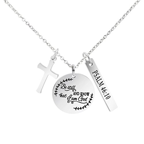 MEMGIFT Religious Bible Verse Necklace Stainless Steel Round Pendant Christian Jewelry Inspirational Scripture Engraved Personalized Birthday Gifts for Her