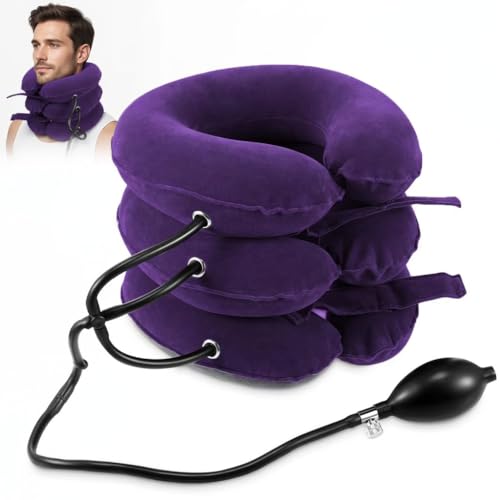 Jaximy Neck Stretcher for Neck Pain Relief, Cervical Traction Device, Neck Traction Device, Adjustable Inflatable Neck Brace & Cervical Neck Traction Device Home Use Decompression (Purple)