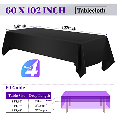 4 Pack Polyester Tablecloth 60 X 102 Inch Black Tablecloth For 6 Ft Rectangle Tables,Stain And Wrinkle Resistant Washable Fabric Table Covers Polyester Table Clothes For Wedding Parties Banquet #TOP1