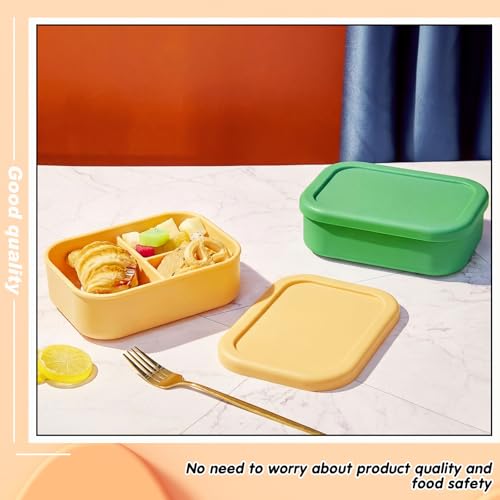 Image of Layhit 2 Pcs Silicone Bento Box for Adults, 27 oz Bento Lunch Container Reusable Food Container for Women Men, Leak Proof Microwave Dishwasher Freezer Safe (3 Compartments,Green,Yellow)