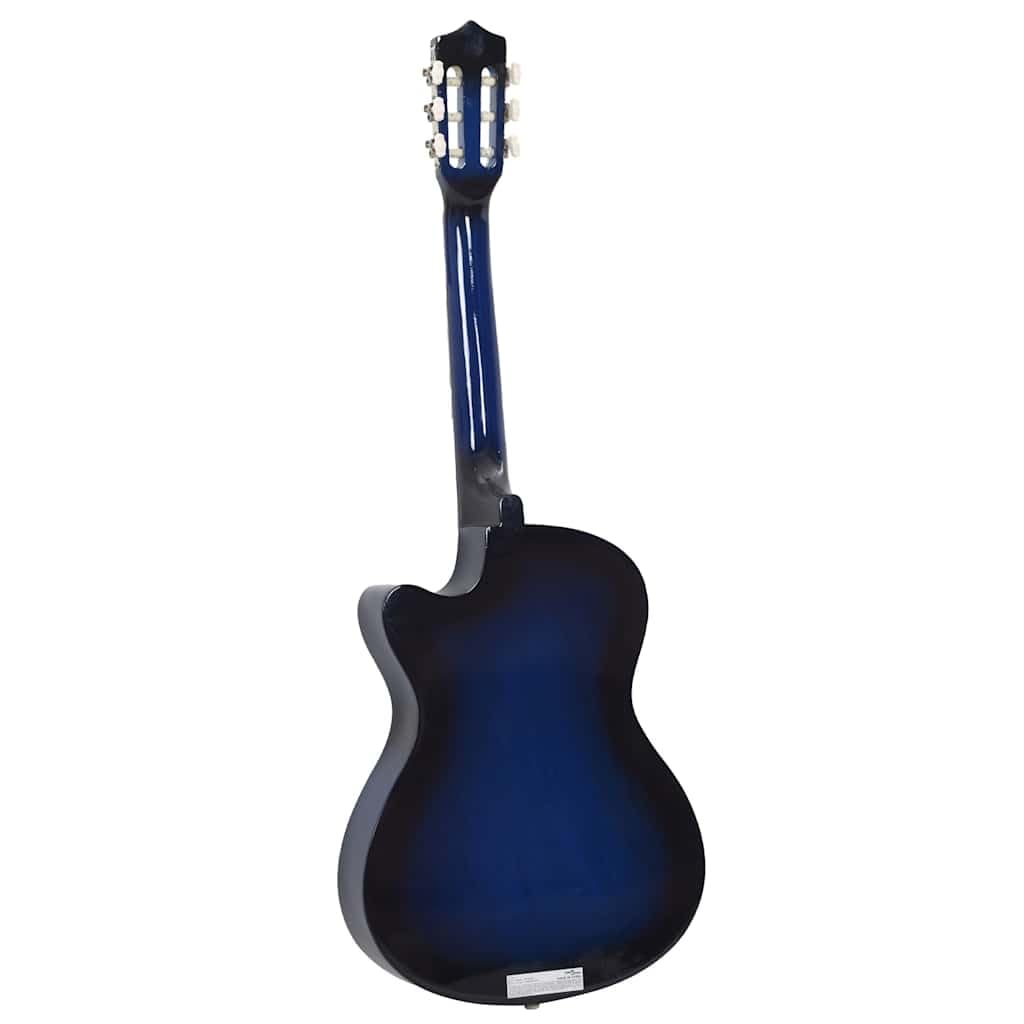 Westerngitarre 38 Zoll Set Blau, 12-tlg. Akustikgitarre mit Zubehör, Tasche, Stimmgerät & Ständer für Anfänger