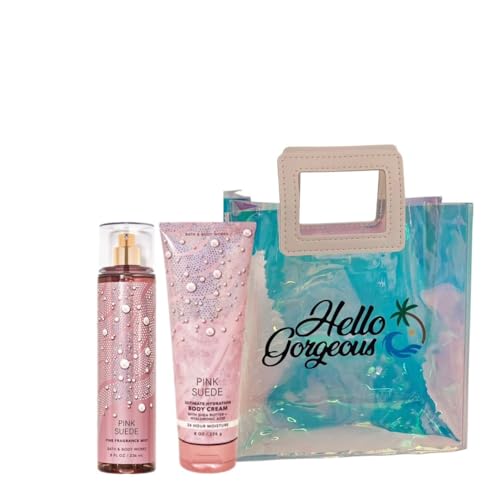Pink Suede - White Barn - Bath-Body Work - Gift Set 2 Piece Bundle - with Gift Bag Hello Gorgeous