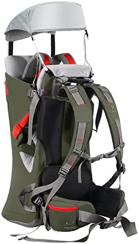 WIPHA Baby Backpack Carrier, Ergonomic Child Carrier Hiking with Sun Canopy, Safe Toddler Hiking Backpack Carrier with Large Storage Space&Insulated Pocket, Adjustable Padded Child Seat