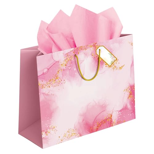 Image of Gift Bags Large size - Paper Bags for Gifting - Return gift bags for kids birthday - Carry Bags with Tissue and Tag - Paper Bags for Gift Packing - - Pack of 5-14 x 10.5 x 4 Inch (Pink Purple Blue)