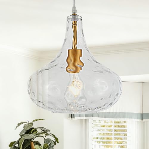 Modern Glass Pendant Light Hand-Blown Hammered Glass Shade 11inch Large
