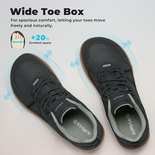 AIRHAS Men's Anatomical Toe Box Barefoot Shoes Zero Drop Breathable Gym Shoes for Men Minimalist Walking Shoes Shoes(Dark Grey/Gum, 7.0W) — view 3